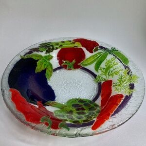 2000 Hand-Painted "Vegetables" Glass Serving Bowl